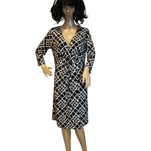 White House Black Market 3/4 Sleeve Geometric Print Jersey Knit Dress Sz 12 NWT